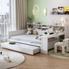 KIGFTSOD Wooden Full Size Daybed with Storage Shelves, Multi-functional Bed with Twin Size Trundle Bed and Study Desk - 3 of 4