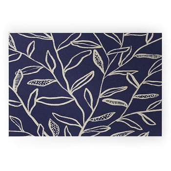 Alisa Galitsyna Navy Blue Patterned Leaves Welcome Mat - Society6