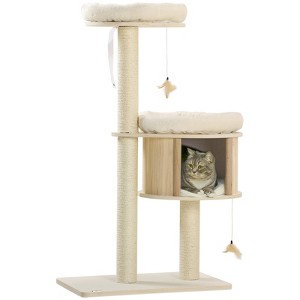 Mewoofun 3-Level Cat Tree with Sisal Scratching Posts, Fun Cat Badminton Toy for Playing, Soft Cushions & Play Areas, 25.5"*17.75"*46.5" - 1 of 4