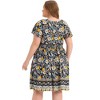 Agnes Orinda Women's Plus Size V Neck Short Sleeve Midi Boho Floral Smock Waist Outfits A Line Dresses - 4 of 4