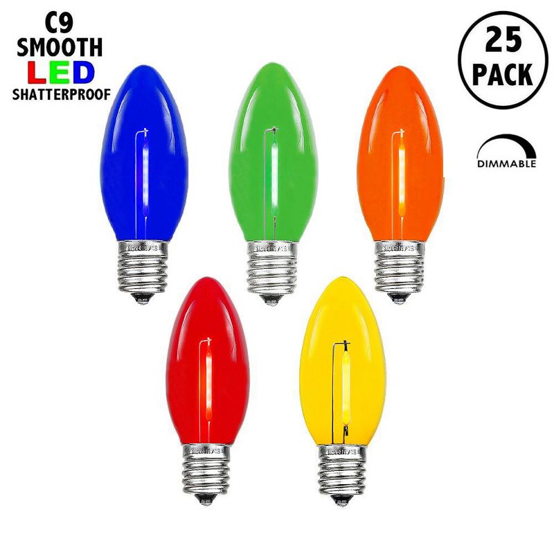 Novelty Lights C9 LED Shatterproof Plastic Christmas Replacement Bulbs 25 Pack, 2 of 7