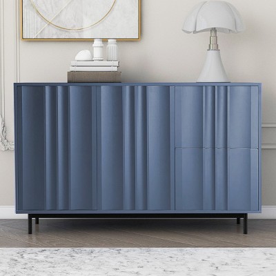 Wave Pattern Storage Cabinet With 2 Doors And 2 Drawers,  47 Inch Long Accent Cabinet, Modern Cabinet-Cuddlewood
