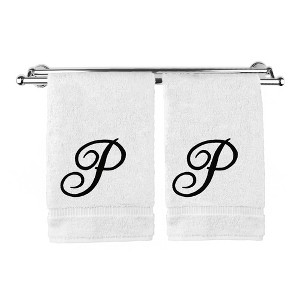 BC BARE COTTON Monogrammed Hand Towel, 100% Turkish Cotton - Set of 2 - White - Black Script - 1 of 1