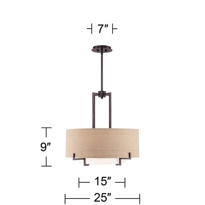 Bronze Drum Chandelier with Frosted Glass Shade