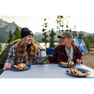 White Heavy-Duty Steel Frame Camp Table with Benches