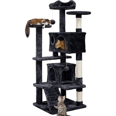 54in Christmas Cat Tree, Tower with Spacious Kitten-Ear Perch, 2 Cozy Caves, Scratching Posts, Climbing Ladde