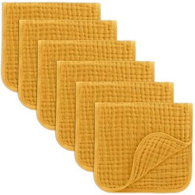 Image of Muslin Burp Cloths Large 100% Cotton by Comfy Cubs (Turmeric, Pack of 6)