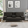 YONWAY Convertible Folding Futon Sofa Bed, with Stainless leg & 2 Cupholders, Wood Frame, for Small Spaces - 3 of 4