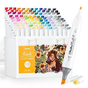 Ohuhu Alcohol Markers 108 Colors: Fine & Slim Broad Chisel Dual Tips Alcohol-based Refillable Art Markers for Coloring Illustration Drawing - Kaala - 1 of 4