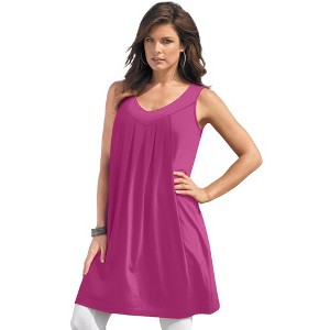Roaman's Women's Plus Size Pleated Ultimate Tunic Tank - 1 of 4