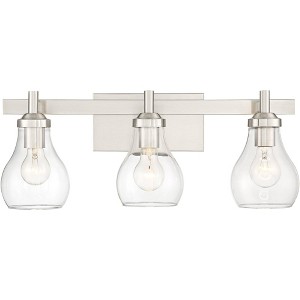 Possini Euro Design Modern Wall Light Brushed Nickel Hardwired 21" Wide 3-Light Fixture Clear Glass Globe Bathroom Vanity Mirror - 1 of 4