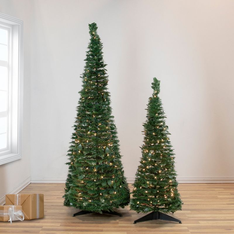 Northlight 4' Pre-Lit Green Tinsel Pop-Up Artificial Christmas Tree, Clear Lights, 3 of 9