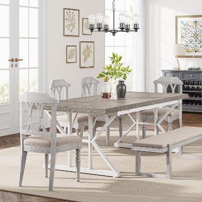 Okak Rustic Wood Large Rectangular Dining Table with X-Trestle Metal Legs,Long Modern Kitchen Dinner Table for Dining Room,Family Meals