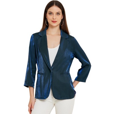 Allegra K Women's Open Front Long Sleeve Lapel Collar Blazer
