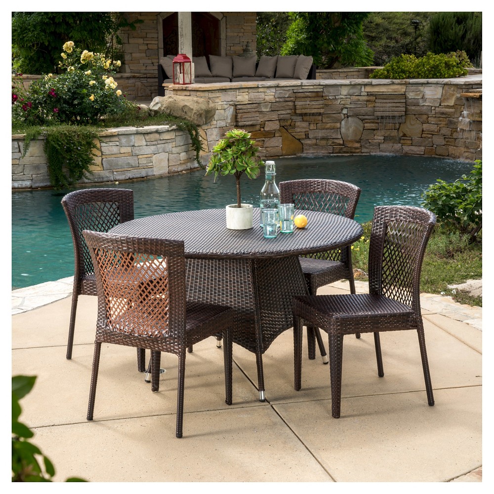 Photos - Garden Furniture Bertha 5pc Wicker Patio Dining Set - Multibrown - Christopher Knight Home