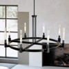 Rennnsan Marrionel 47"W 8-Light Wagon Wheel Textured Glass Classic Dimmable Chandelier in Black - 4 of 4