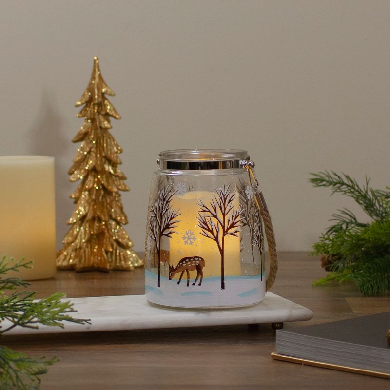 Northlight 6.25" Trees and Fawns Flameless Glass Candle Lantern, 2 of 6