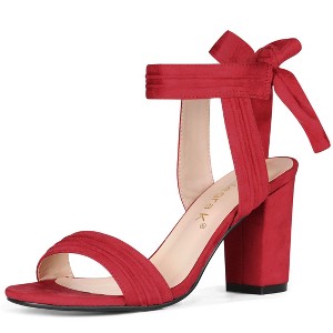 Allegra K Women's Back to College Faux Suede Open Toe Ankle Tie Back Chunky Heel Sandals - 1 of 4