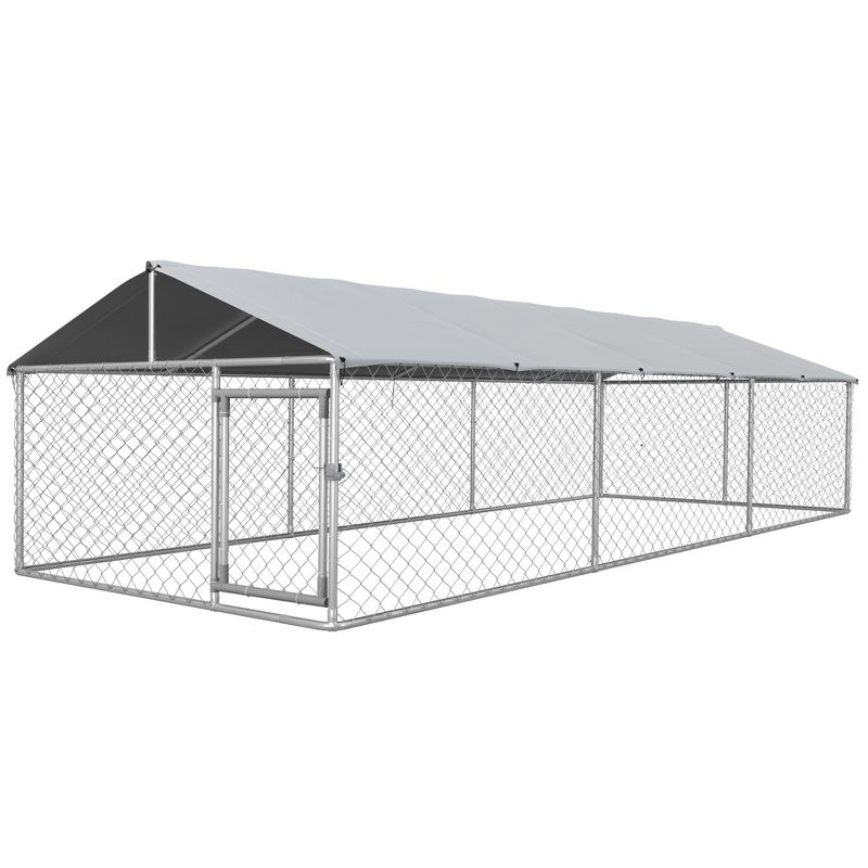 PawHut Dog Kennel, Outdoor Dog Run with Waterproof, UV Resistant Roof for Large-Sized Dogs, Silver, 4 of 7
