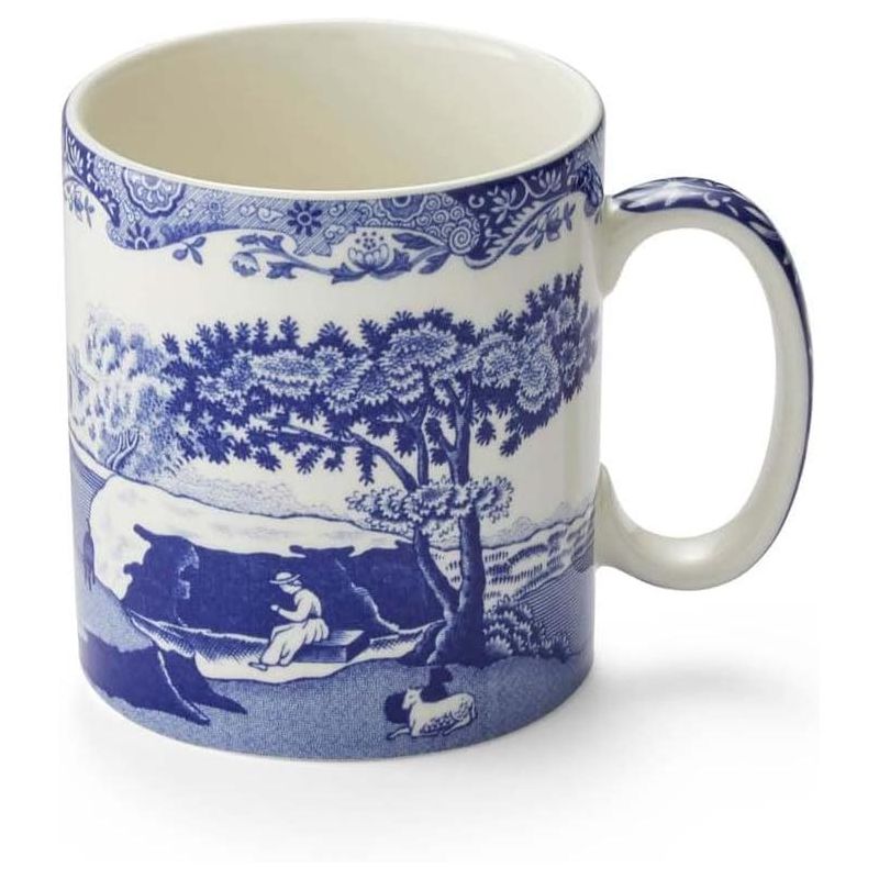 Spode Blue Italian Collection 9 Oz Mugs, Set of 4 Cups for Tea, Warm Beverages, and Coffee, Fine Porcelain, Blue/White, 2 of 9