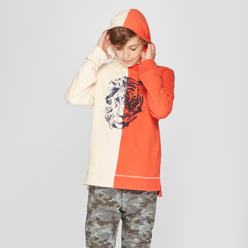 Boys' Long Sleeve Sweatshirt - Cat & Jack Orange/Cream Xxl