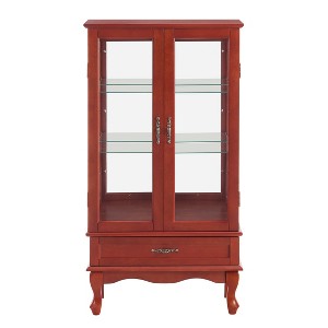 Lighted Corner Curio Cabinet with Tempered Glass Doors & Shelves - Elegant Cherry Display Case with Bulb for Living Room & Bedroom Decor - 1 of 4
