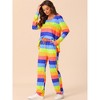 cheibear Women's Cotton Rainbow-Stripe Long Sleeves Lounge with Pants Pajama Set - 3 of 4