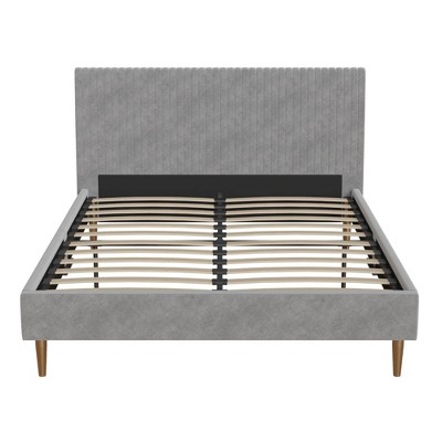 Daphne Light Gray Velvet Upholstered Bed with Brass Toned Legs