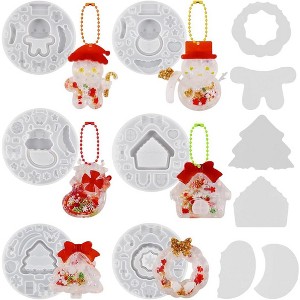 JDICTION 6PCS 3D Christmas Resin Shaker Molds with Seal Film, Snowflake Snowman Silicone Molds for DIY Ornament Charms - 1 of 4