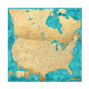 Trademark Fine Art - blursbyai Lexy Detailed Map Of The Us And Canada Canvas Art - 1 of 4