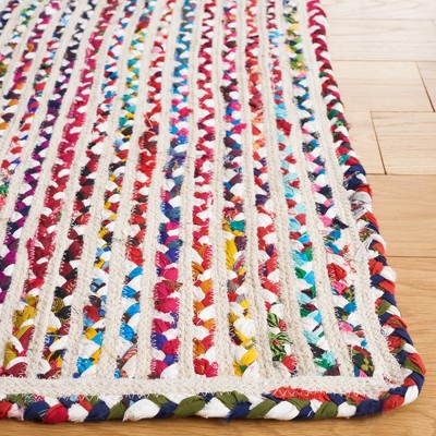 Handmade Ivory and Multicolor Cotton Braided Runner Rug