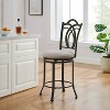 Linon Calif Metal Curved Patterned Backrest and Beige Padded 360 Degree Swivel Seat Counter Height Barstool Pewter: Upholstered, Powder-Coated Finish - 3 of 4