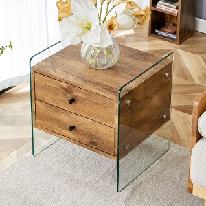 NicBex Modern 2-layer Square Coffee Table with Storage, Tempered Glass Sides & Wooden Drawer/Shelf,Center Table for Living Room - 1 of 4