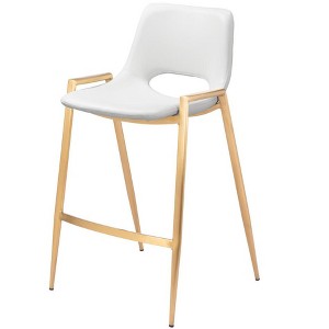HomeRoots Set of Two 26" White And Gold Faux Leather And Steel Low Back Counter Height Bar Chairs - 1 of 4