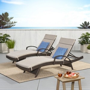Christopher Knight Home Salem Outdoor Wicker Adjustable Chaise Lounges with Cushion (Set of 2) - 1 of 4
