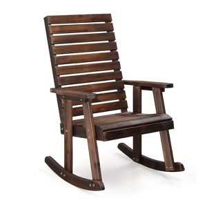 VINGLI Wooden Rocking Chair with High Backrest, Solid Fir Wood, Heavy Duty 600 LBS Patio Rockers for Indoor and Outdoor - 1 of 4