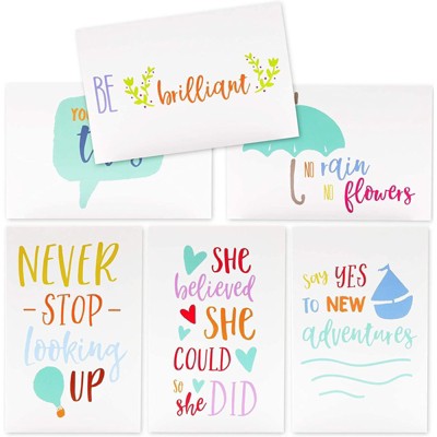 48-Count Motivational Cards, Inspirational Quote Note Card, 6 Assorted Encouragement Colorful Designs, Value Pack with Envelopes, 4 x 6 inches