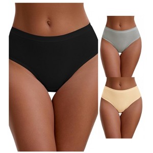 INSPIRE CHIC Women's Cotton High Waist Bright Trim Briefs Elastic Waistband Breathable Underwear 3 Packs - 1 of 4