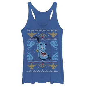 Women's Aladdin Ugly Christmas Genie Pattern Racerback Tank Top - 1 of 3