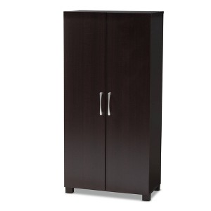 Marine Wenge Finished 2 Door Wood Entryway Shoe Storage Cabinet Brown - Baxton Studio: Organizer for 12 Pairs, Air Circulation Design - 1 of 4