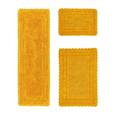 Lilly Crochet Collection 100% Cotton Tufted Reversible 3-Piece Bath Rug Set – Super Absorbent, Machine Washable Bathroom Mats with Crochet Pattern