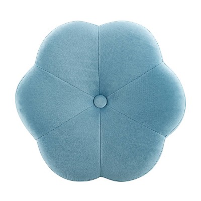 Boho Luxe Light Blue Velvet Flower Vanity Stool with Gold Base
