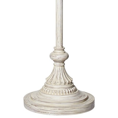 Elegant Antique White Floor Lamp with Peacock Print Shade
