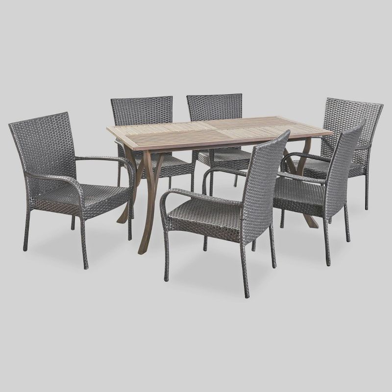 Monterey 7pc Acacia & Wicker Dining Set - Christopher Knight Home, 3 of 8