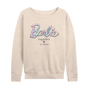 Women's - Barbie - Tie Dye Barbie Lightweight French Terry Wide Neck Long Sleeve Graphic Shirt - 1 of 4