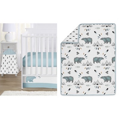 Sweet Jojo Designs Boy Baby Crib Bedding Set - Bear Mountain Blue Black and White 4pc
