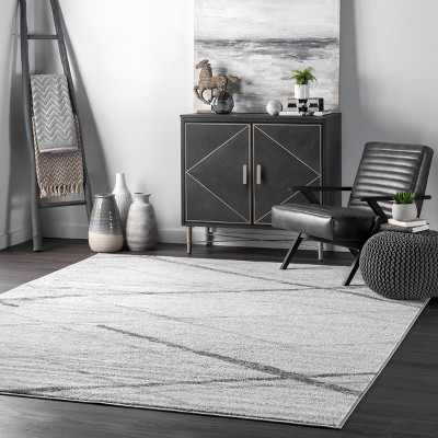 Thigpen Gray and White Synthetic Non-Slip Area Rug