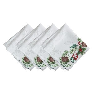 Holly Berry Flourish Holiday Fabric Napkin, Set of 4 - Multicolor - 17x17 - Elrene Home Fashions - 1 of 3