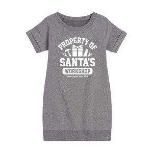 - Instant Message - Property Of Santas Workshop Christmas Graphic Short Sleeve Fleece Dress - 1 of 4