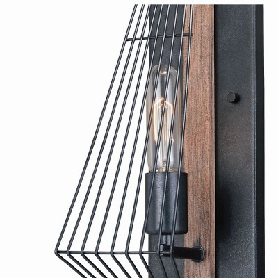 Dearborn Black Iron and Burnished Oak Wall Sconce